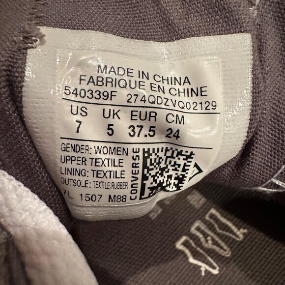 CONVERSE GRAY FLEECE SNEAKER SHOES SIZE WOMENS 7 540339F - Picture 8 of 9